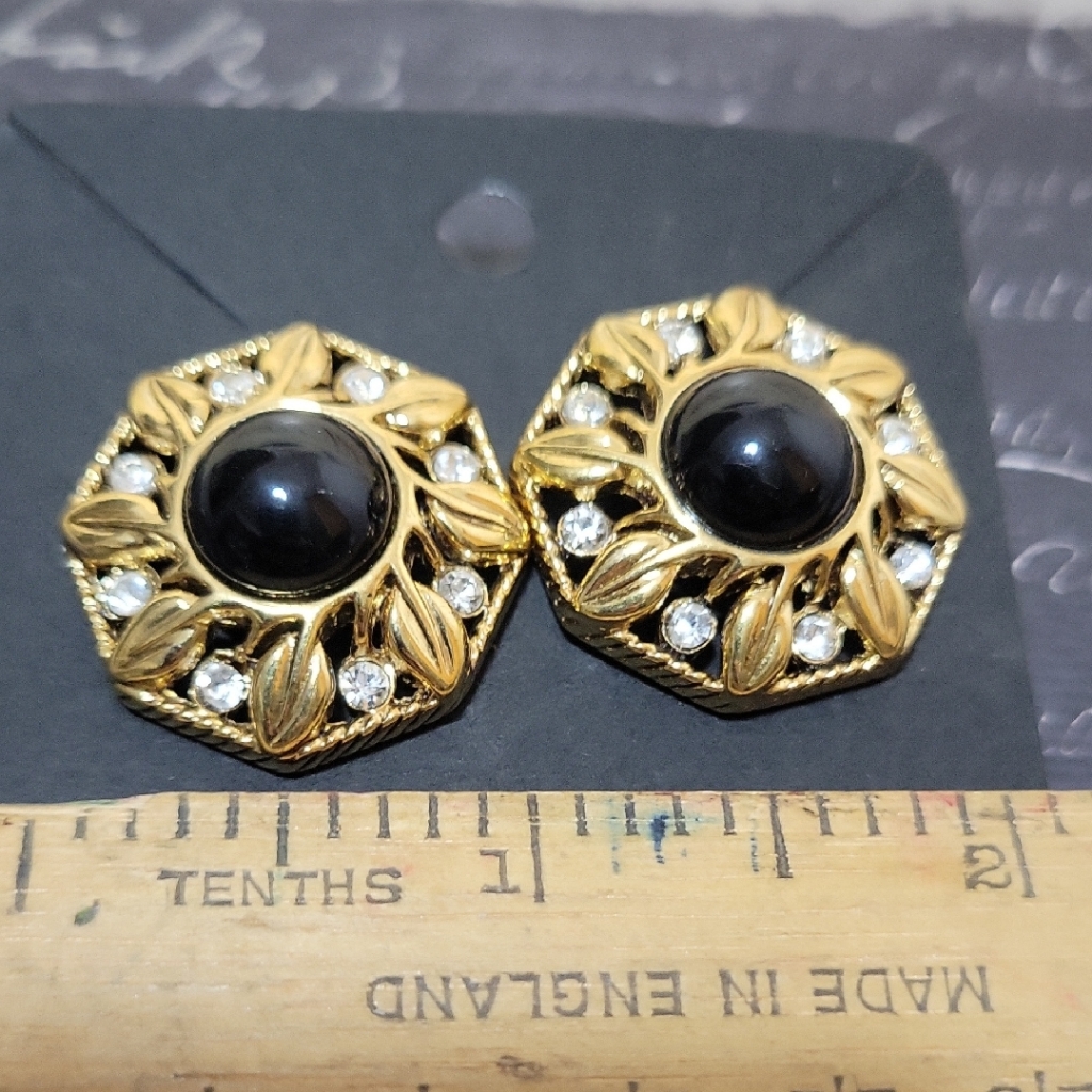 Elegant Gold And Black Stud Earrings